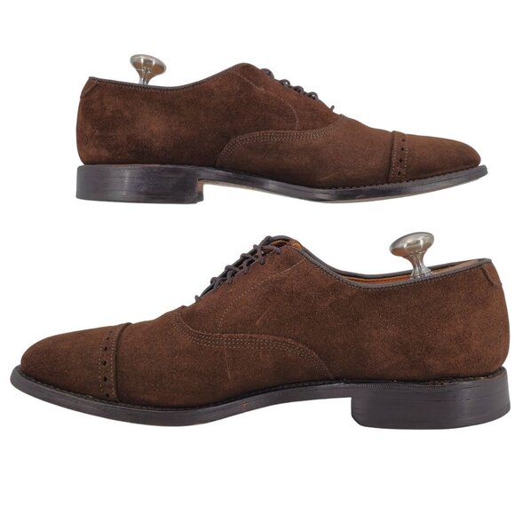Vintage Allen Edmonds Mens 8A Brown Suede Leather Dress Shoes Captoe Oxfords USA - Picture 4 of 11